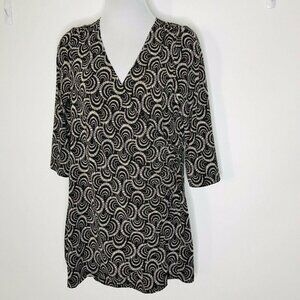 Reitmans Blouse Top Womans M Cross over Deep V Neck Stretch Brown